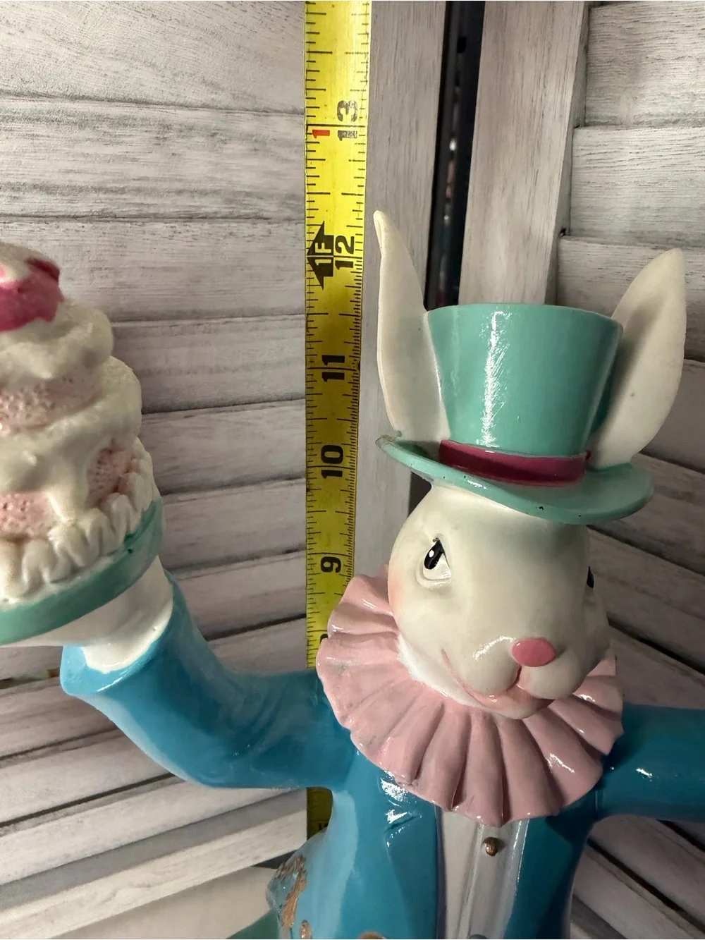 Tophat & Tail Easter Bunny Rabbit Mad Hatter Balancing Teacup And Cakes 12.5